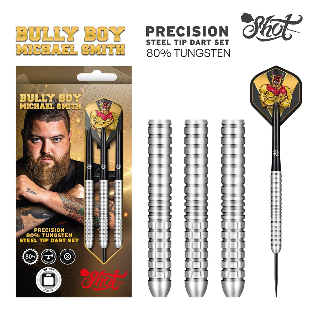 Shot Michael Smith Bully Boy Precision Steel Tip Dart Set-80% Tungsten